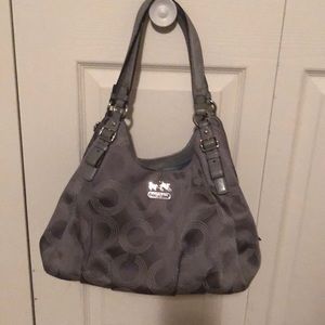 Coach gray Op Art satin large Maggie purse